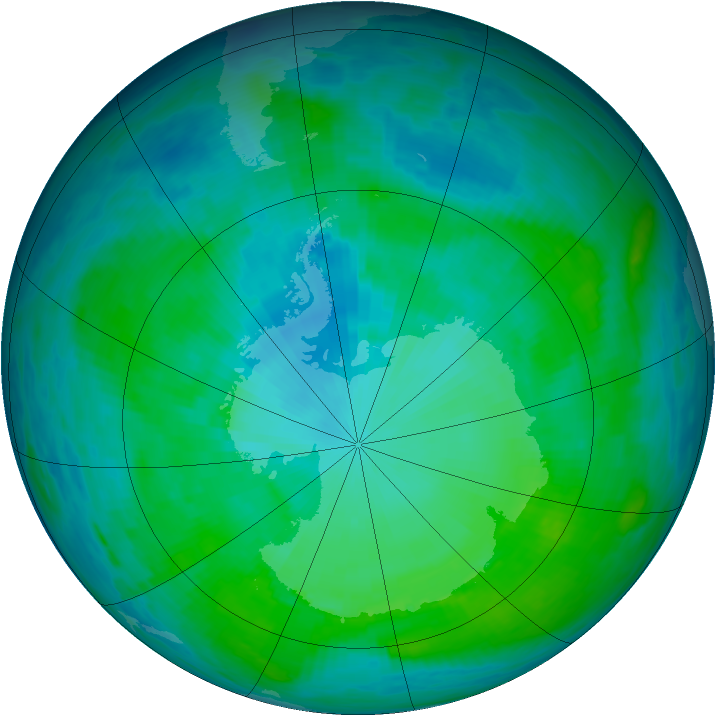 Antarctic ozone map for 15 January 1991
